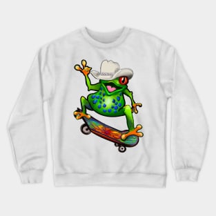 Frog Peace sign tie dye Kawaii Froggy Skateboarding Cute Frog Texas cowboy hat Funny toad toads amphibian tadpole Green Red eyed tree frogs rain forest Lizard dragon zoology gift frog Crewneck Sweatshirt